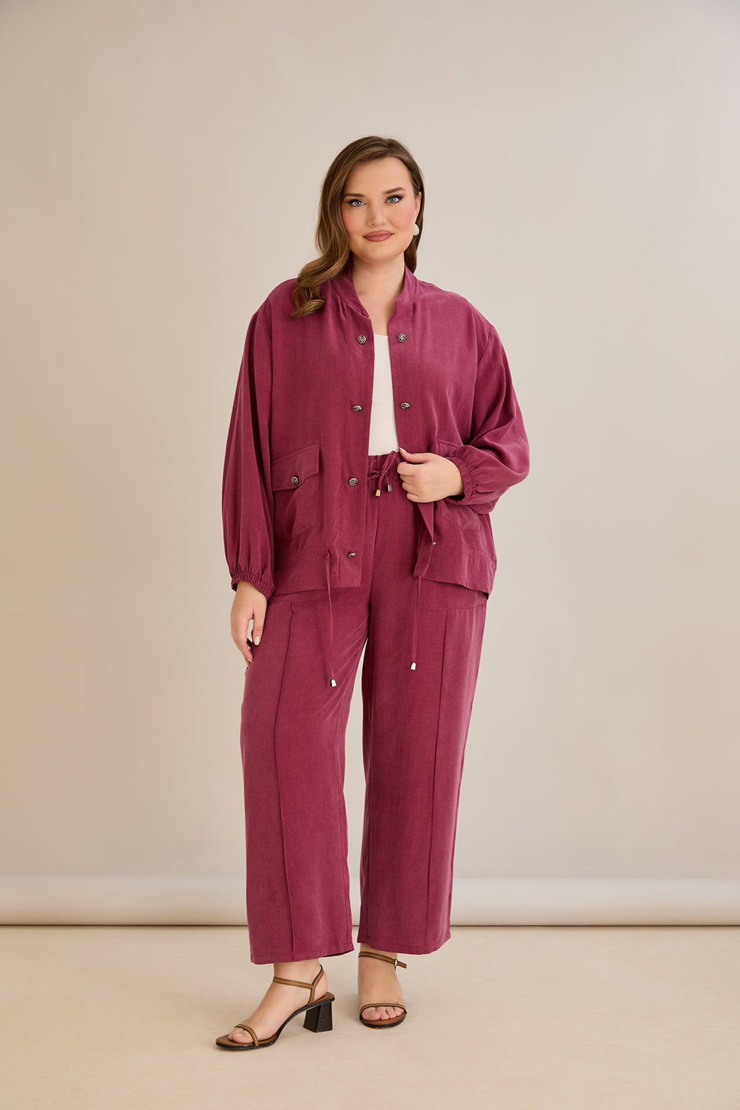 Premium Lyocell set od 2 dijela: hlače + jakna - Malina 10810