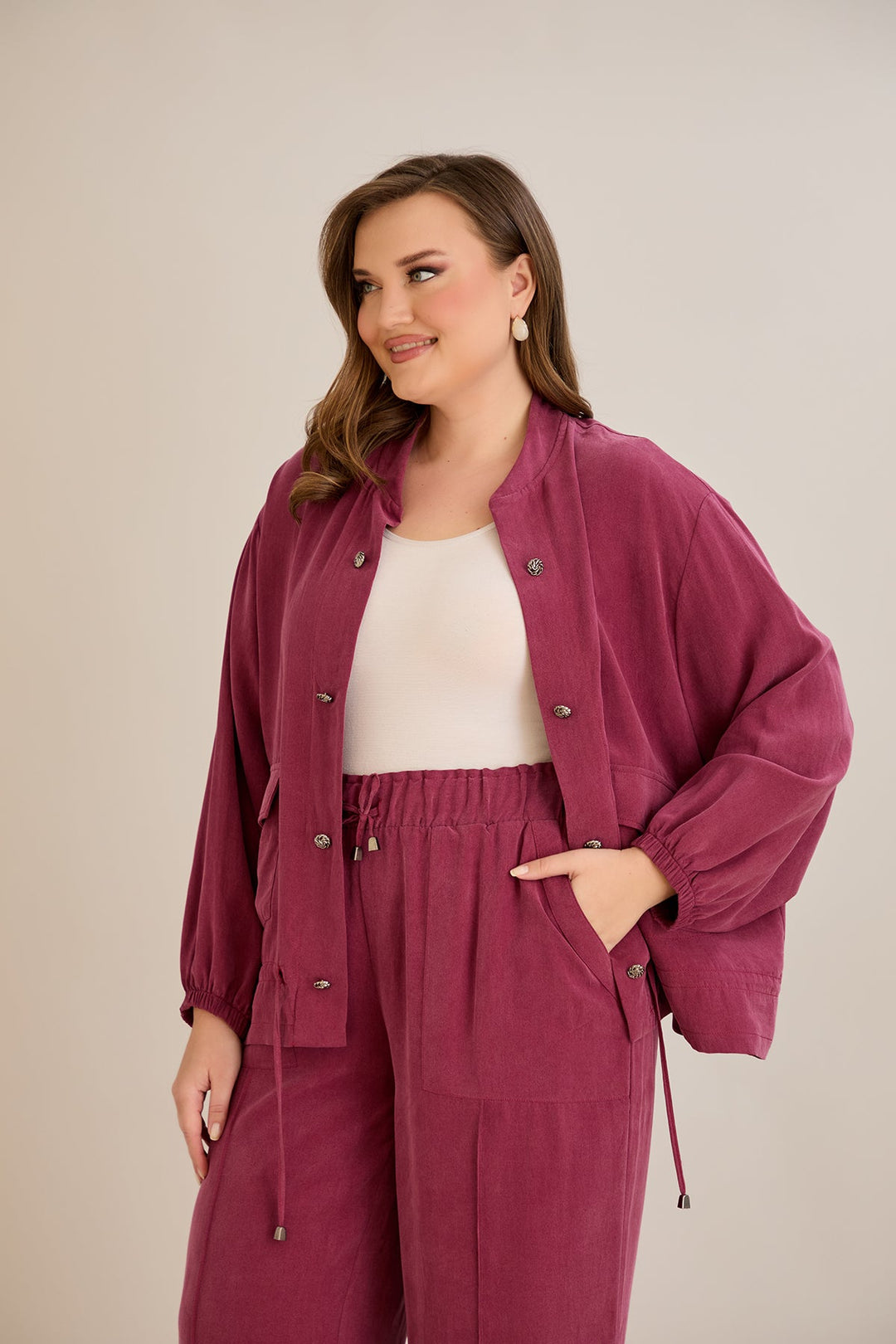 Premium Lyocell set od 2 dijela: hlače + jakna - Malina 10810