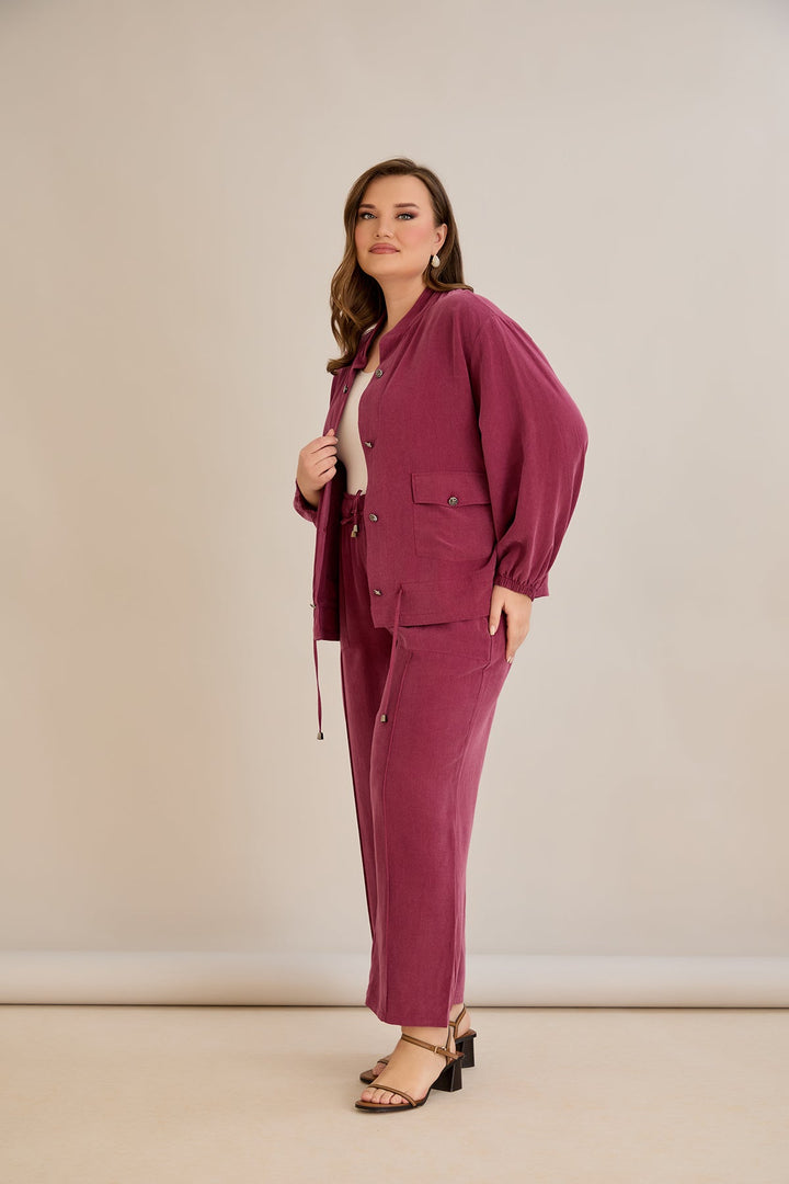 Premium Lyocell set od 2 dijela: hlače + jakna - Malina 10810