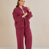 Premium Lyocell set od 2 dijela: hlače + jakna - Malina 10810