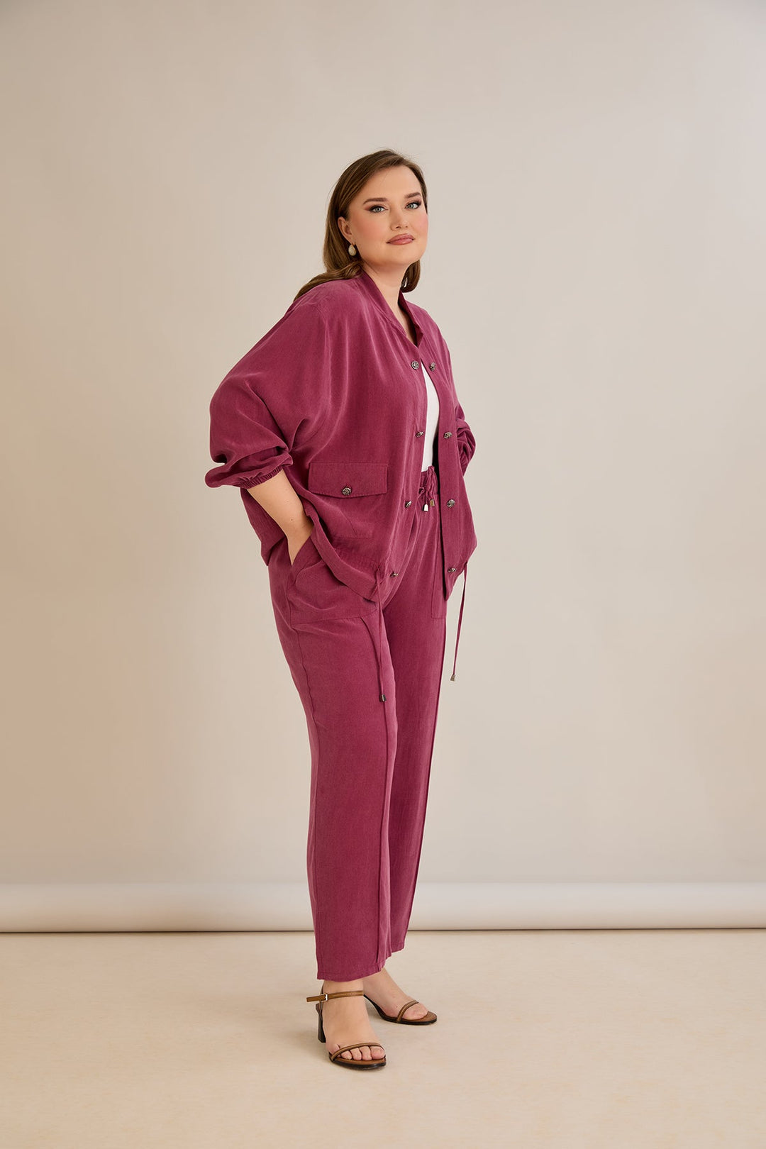 Premium Lyocell set od 2 dijela: hlače + jakna - Malina 10810