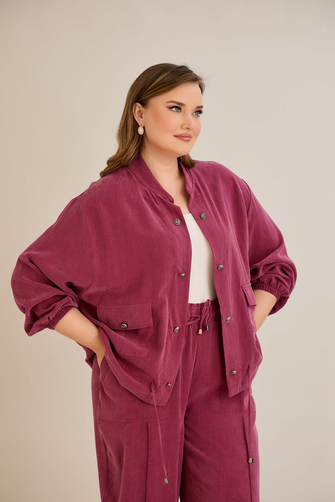 Premium Lyocell set od 2 dijela: hlače + jakna - Malina 10810