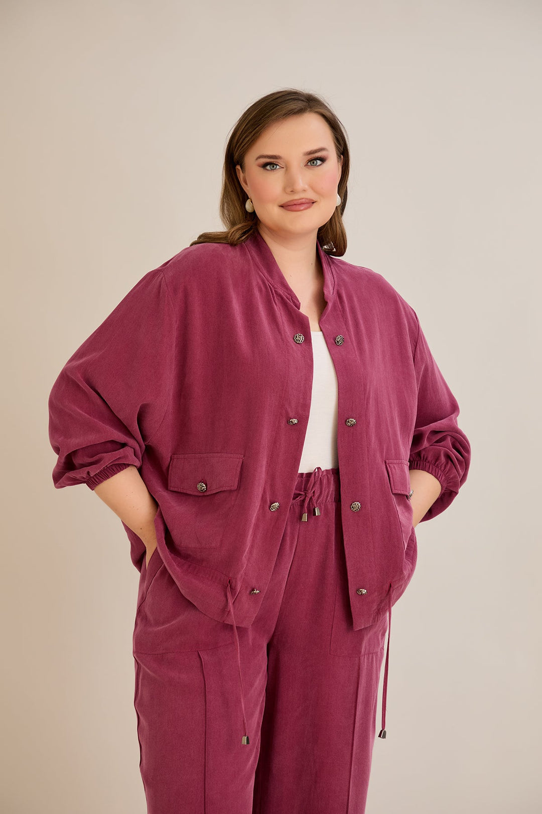 Premium Lyocell set od 2 dijela: hlače + jakna - Malina 10810