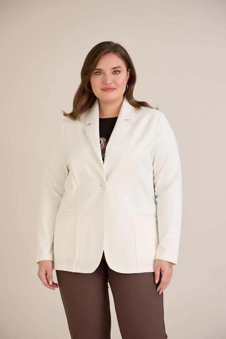 Sportsko-elegantni sako s reverom i kopčanjem – Bijeli