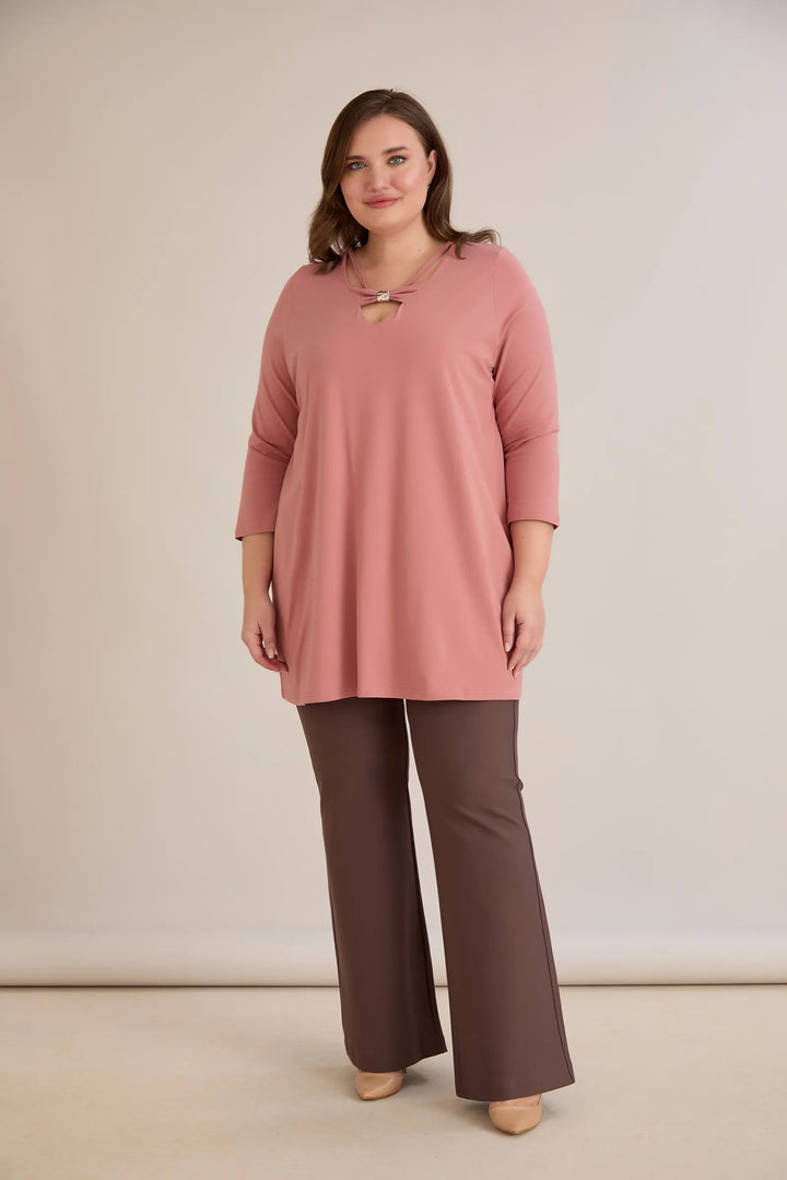 Pamučna tunika 7/8 rukava s detaljem – breskva