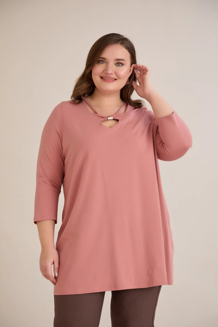 Pamučna tunika 7/8 rukava s detaljem – breskva