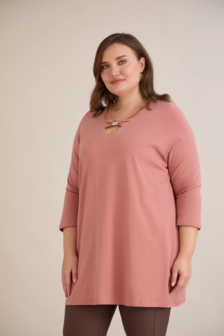 Pamučna tunika 7/8 rukava s detaljem – breskva