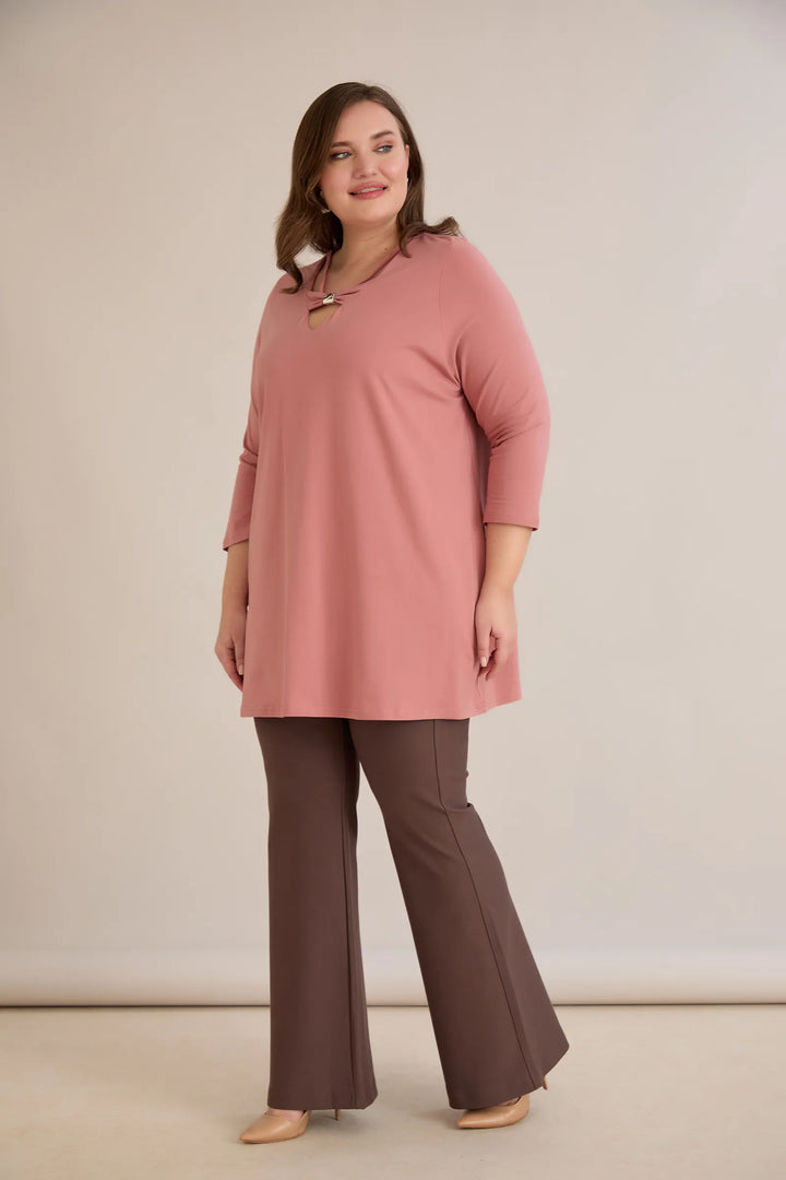 Pamučna tunika 7/8 rukava s detaljem – breskva