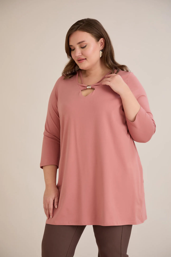 Pamučna tunika 7/8 rukava s detaljem – breskva