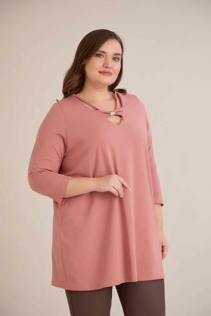 Pamučna tunika 7/8 rukava s detaljem – breskva