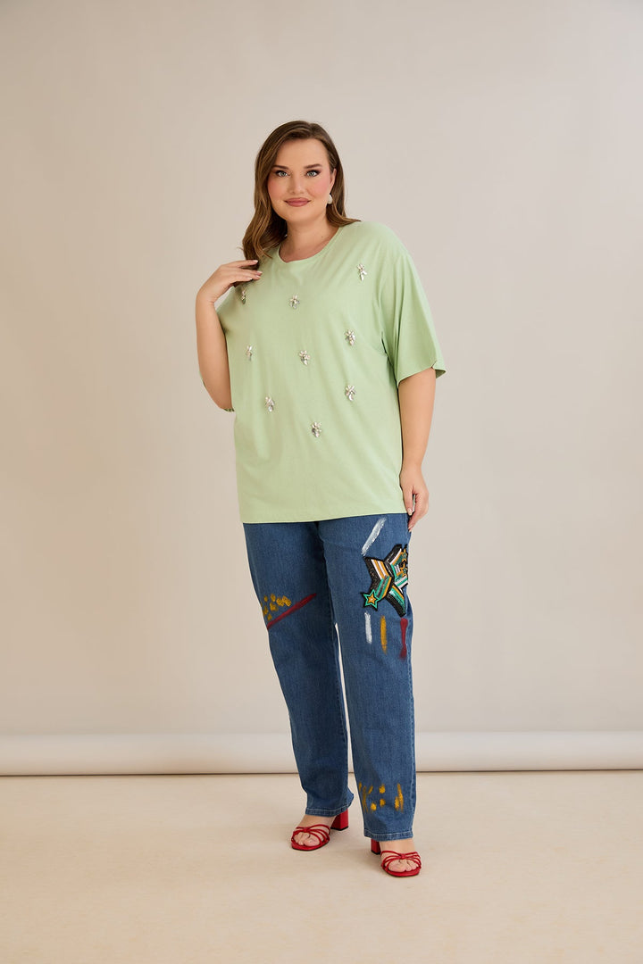 Oversized pamučna majica s dekoracijom - 10967