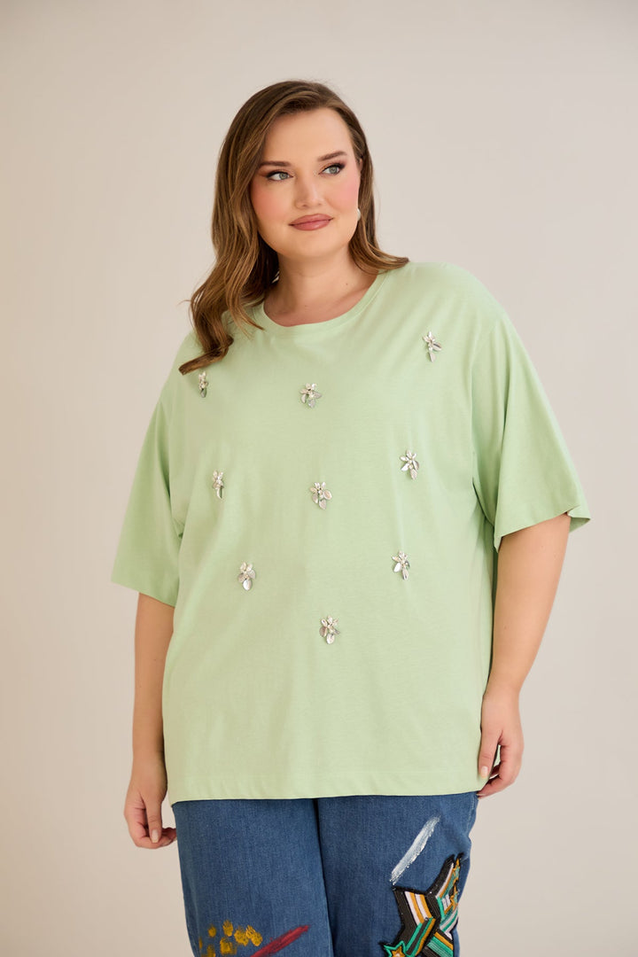 Oversized pamučna majica s dekoracijom - 10967