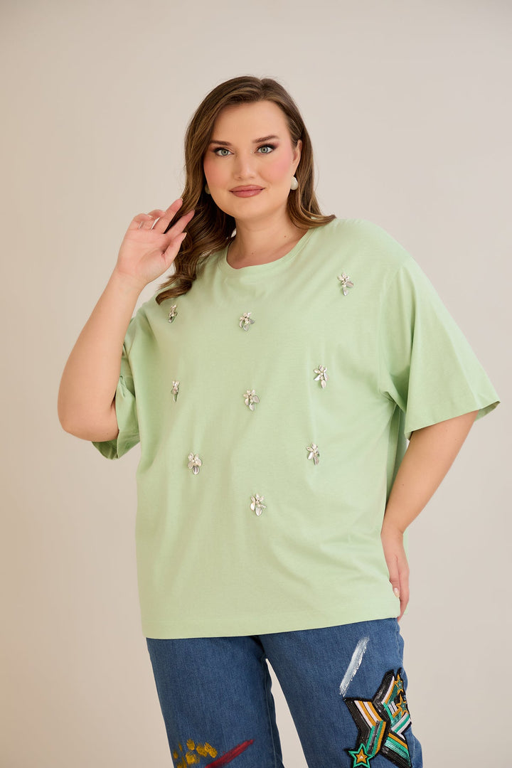 Oversized pamučna majica s dekoracijom - 10967