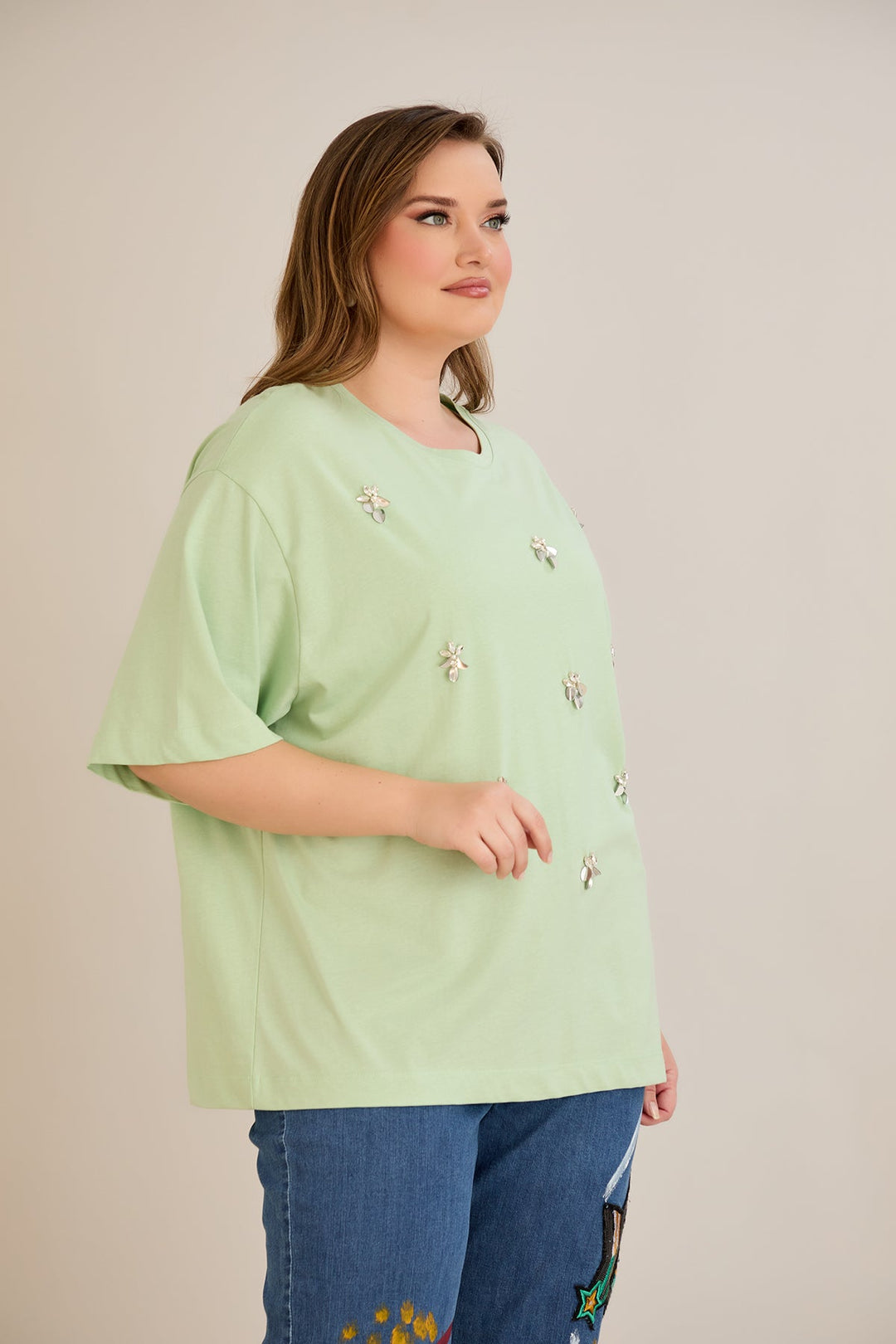 Oversized pamučna majica s dekoracijom - 10967