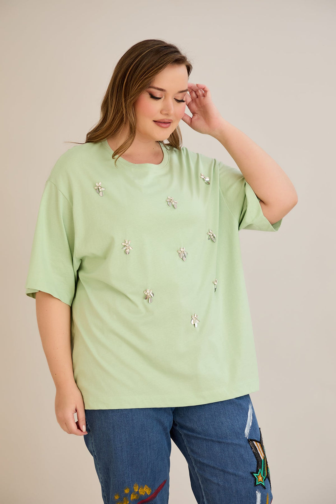 Oversized pamučna majica s dekoracijom - 10967