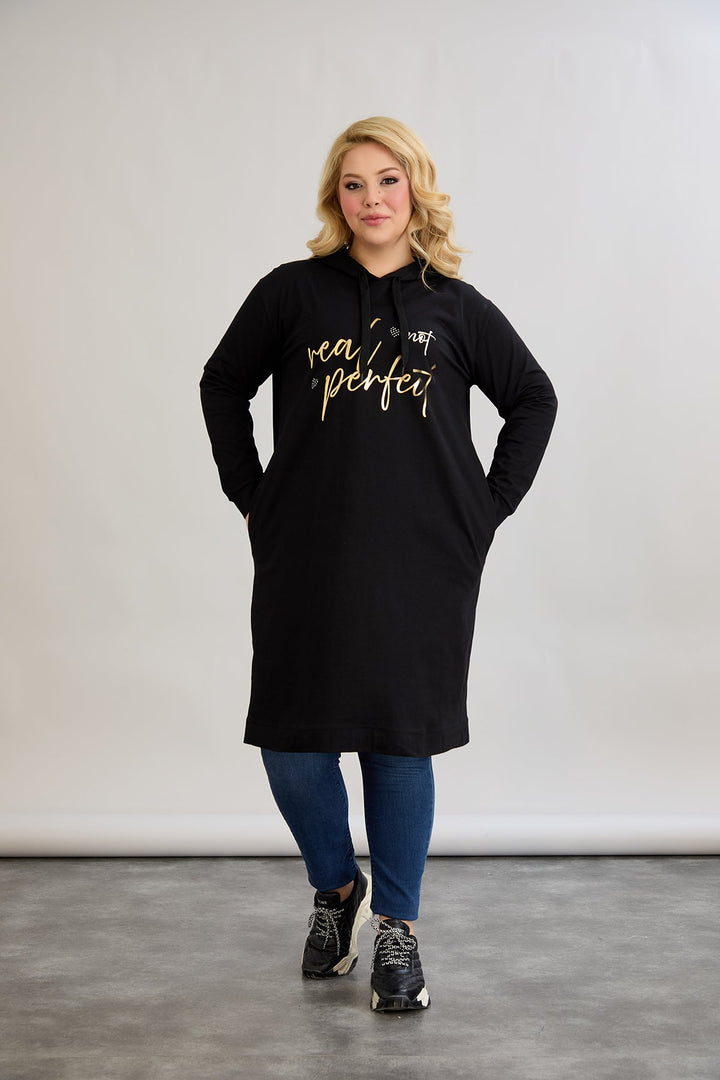 Pamučna tunika-haljina sa zlatnim natpisom "Real Love"