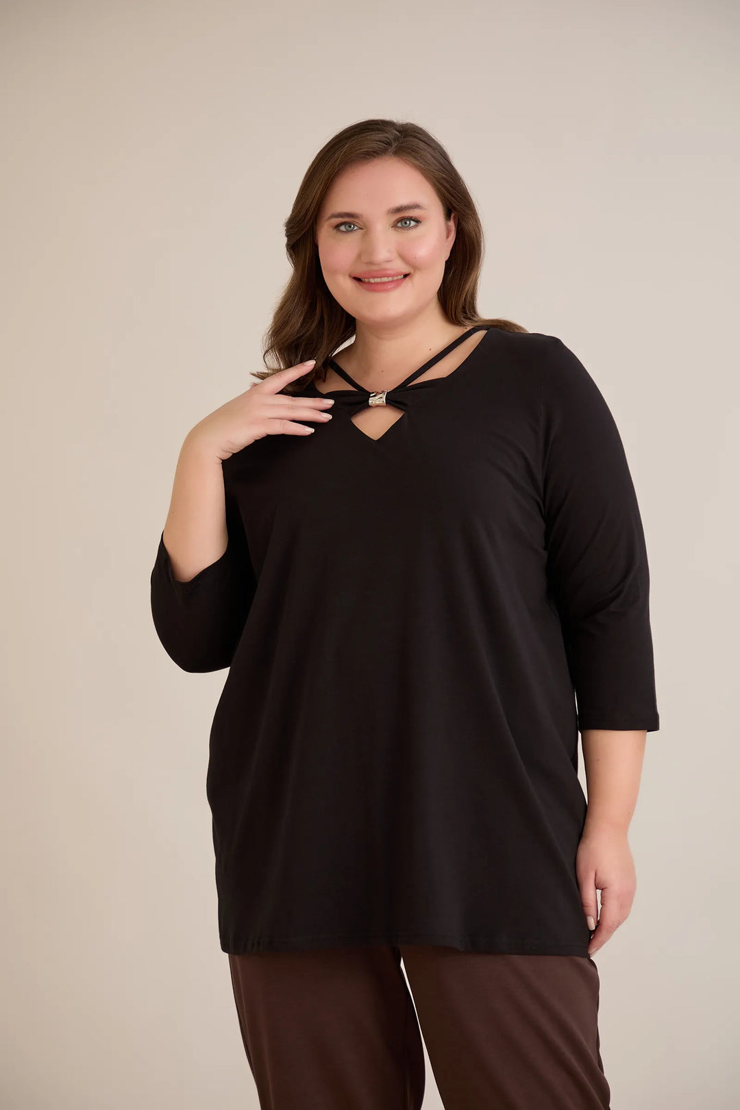 Pamučna tunika s 7/8 rukavima s detaljem | veće veličine