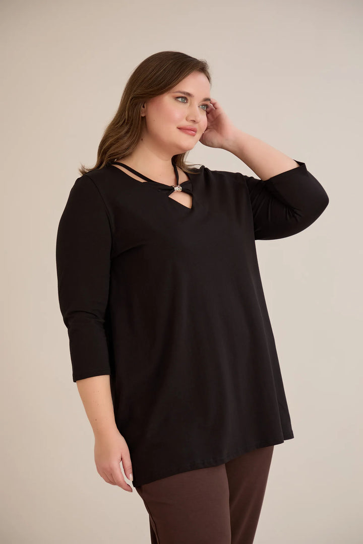 Pamučna tunika s 7/8 rukavima s detaljem | veće veličine
