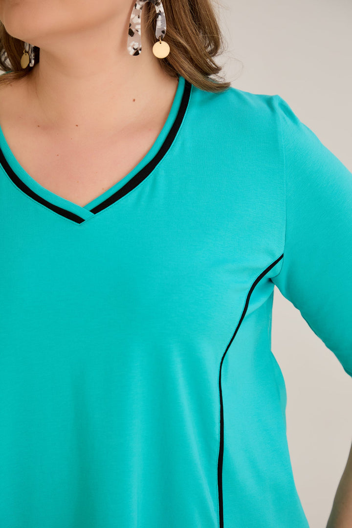 Pamučna bluza A-kroja s kontrastnim detaljima i kratkim rukavima
 - Aqua