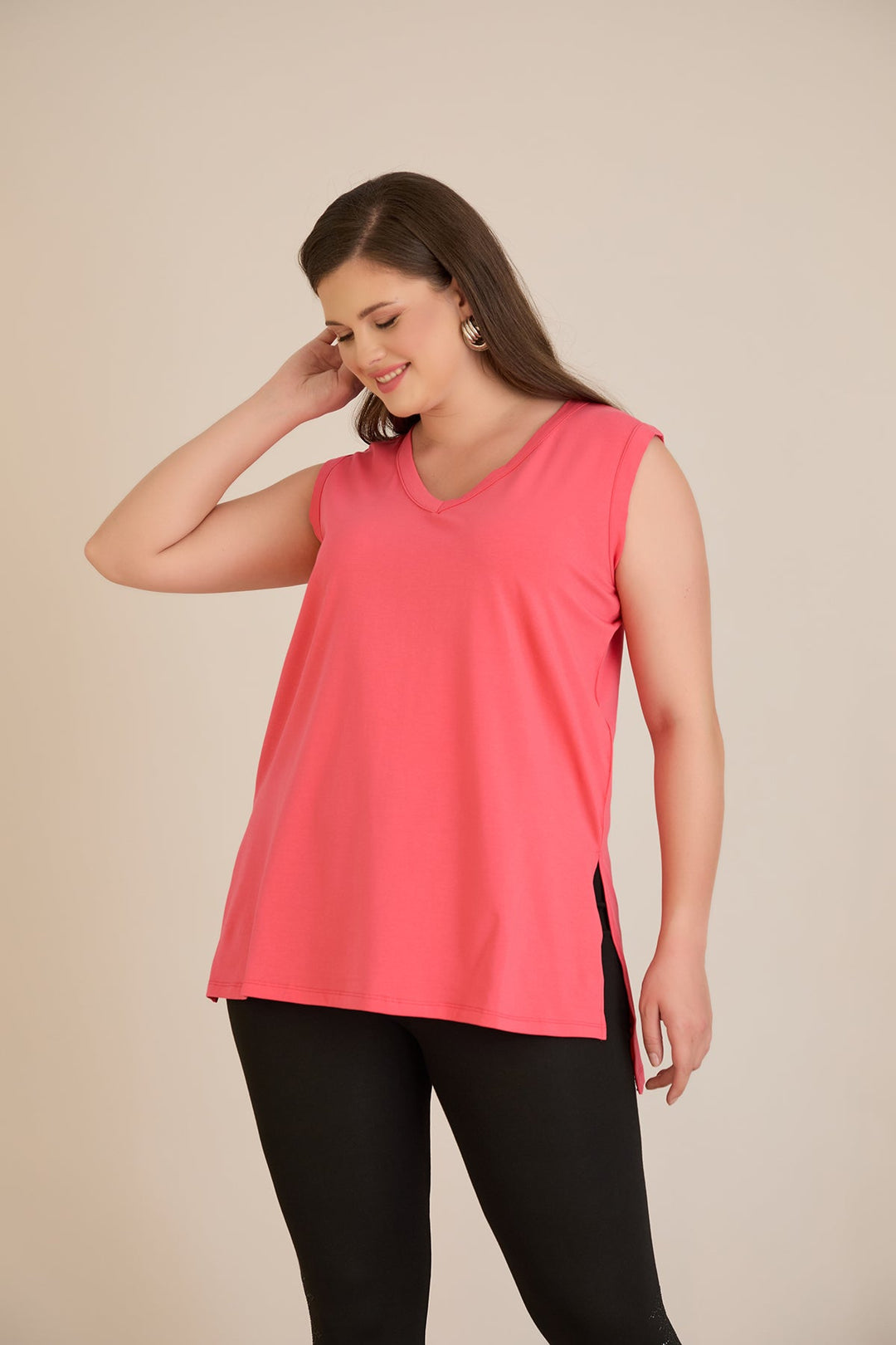Pamučni top s atraktivnim leđima u Koraljnoj boji