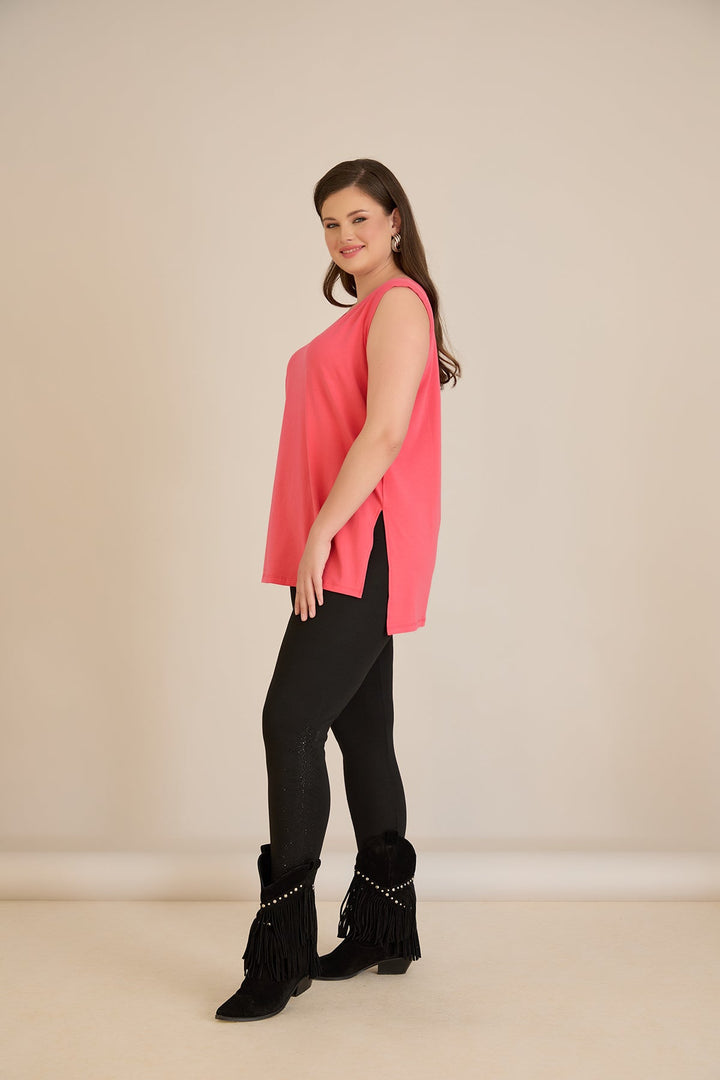 Pamučni top s atraktivnim leđima u Koraljnoj boji