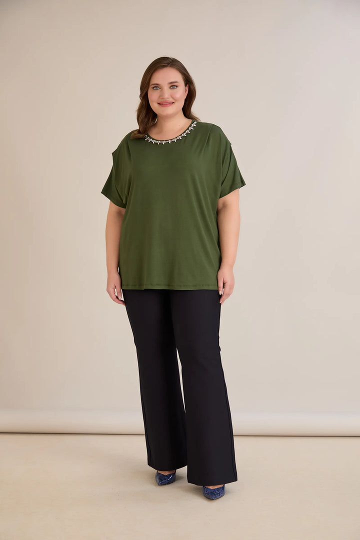 Bluza s dekoracijom od kamenčića – zelena