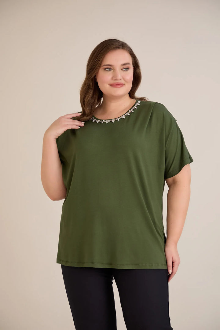 Bluza s dekoracijom od kamenčića – zelena