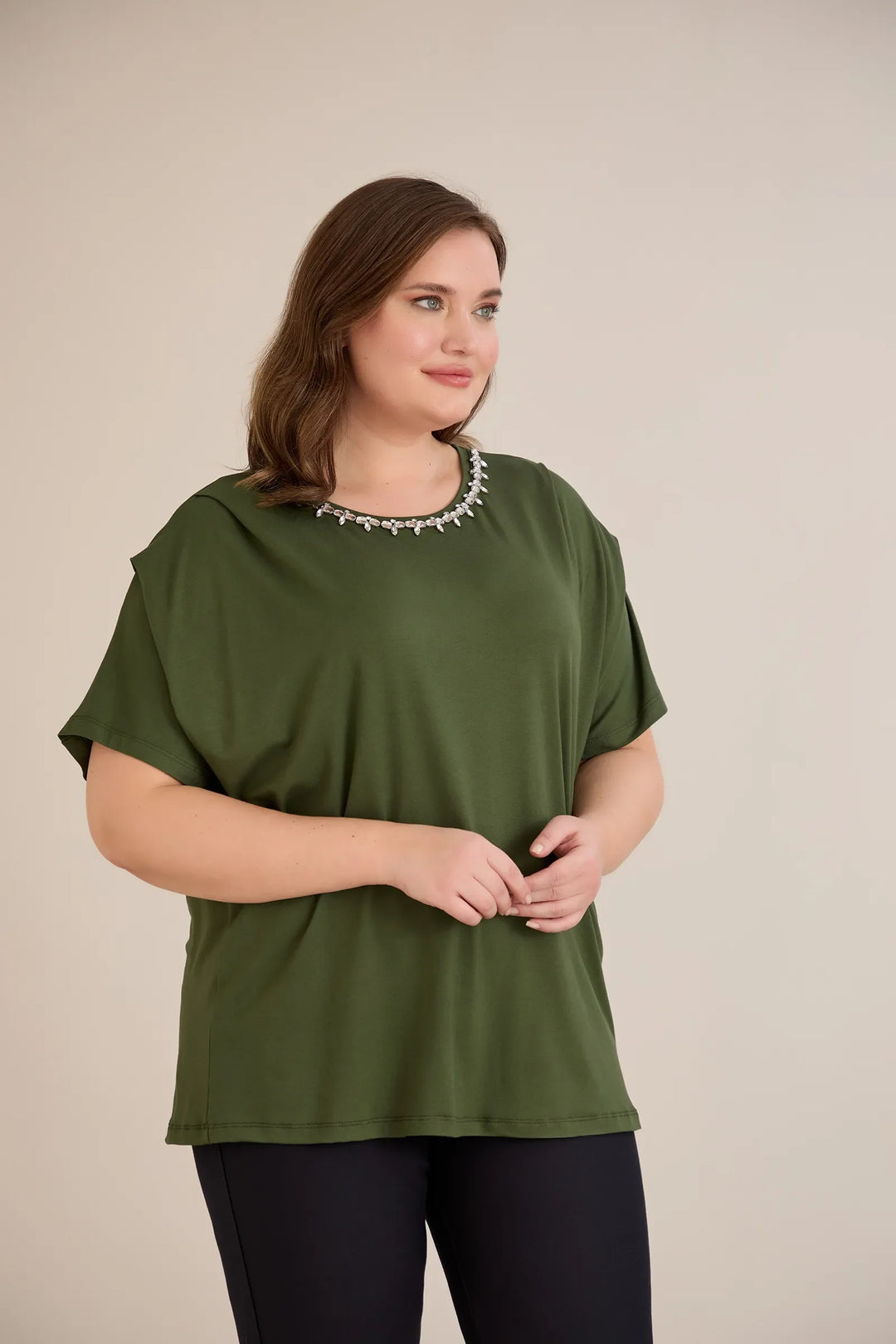 Bluza s dekoracijom od kamenčića – zelena