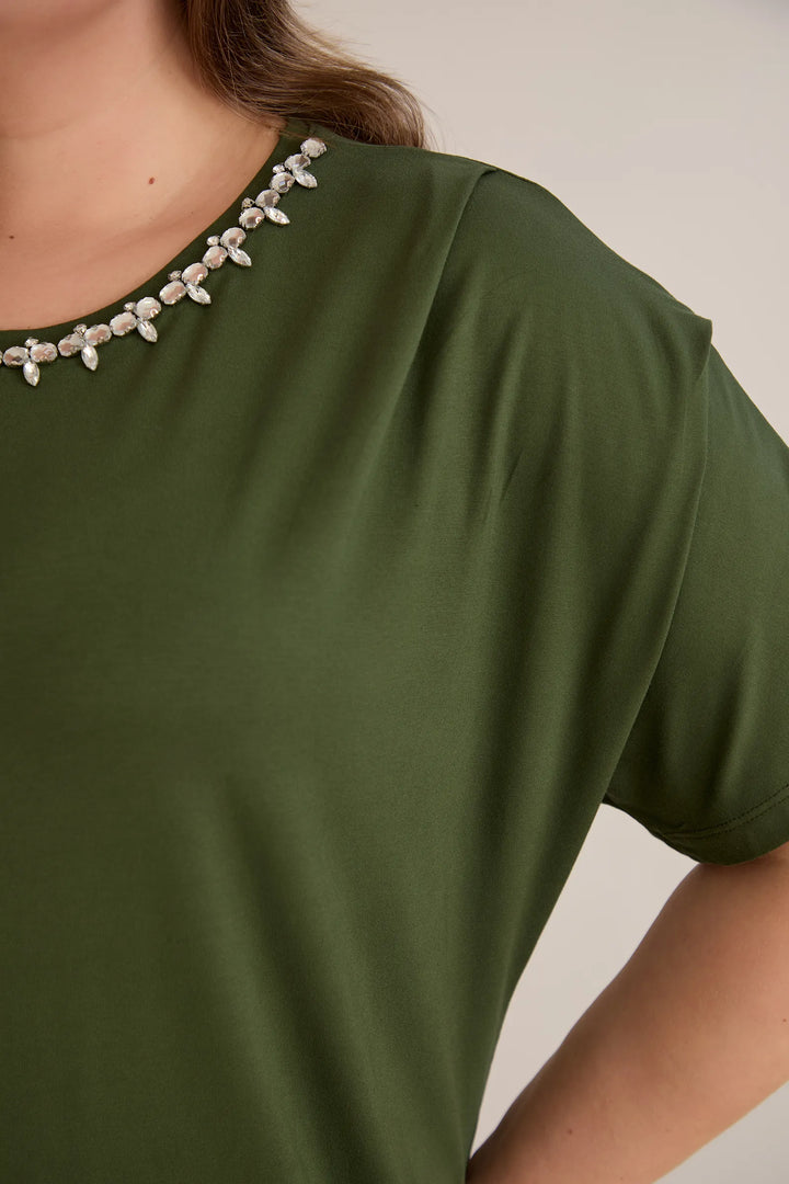 Bluza s dekoracijom od kamenčića – zelena