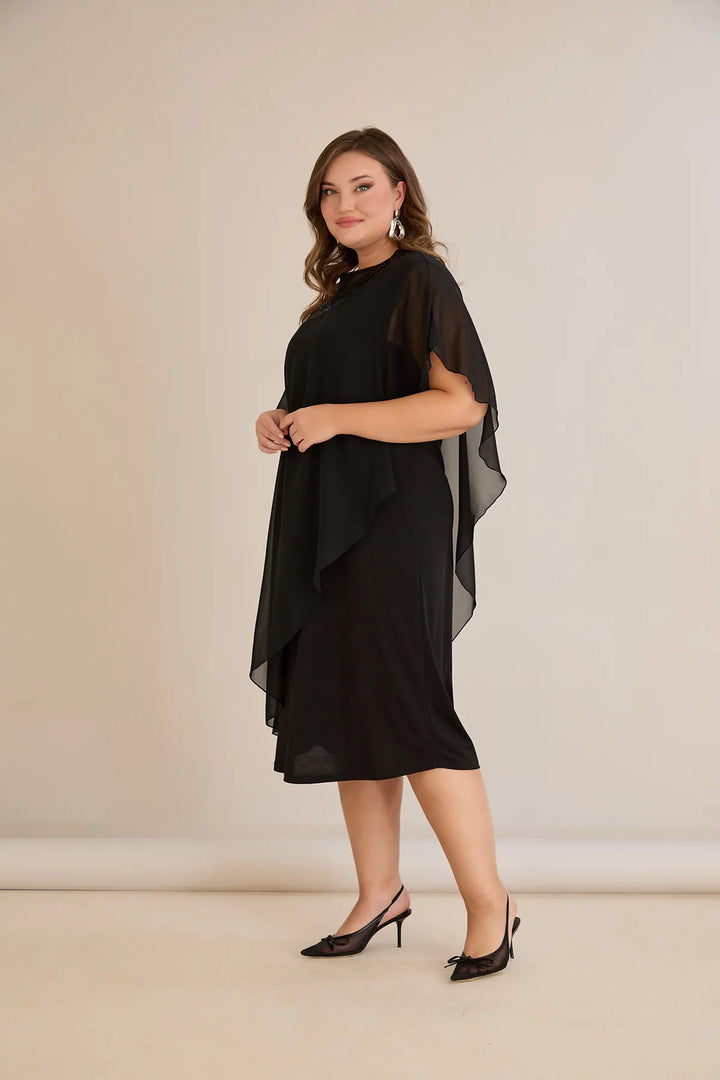 Praznična haljina od šifona i šljokica u crnoj boji