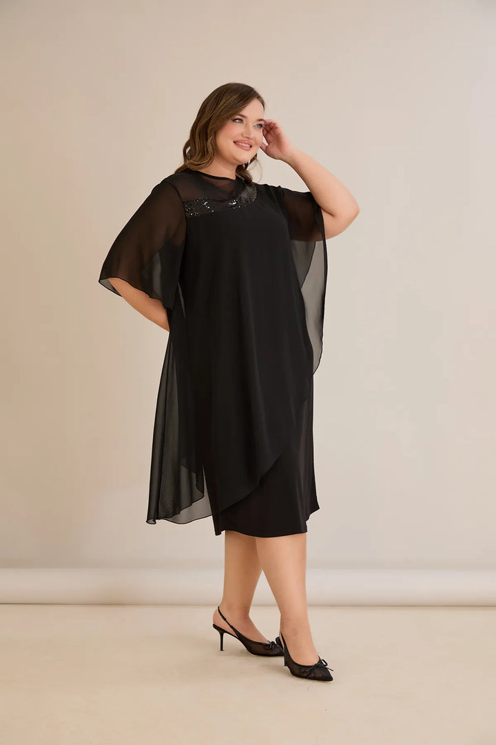 Praznična haljina od šifona i šljokica u crnoj boji