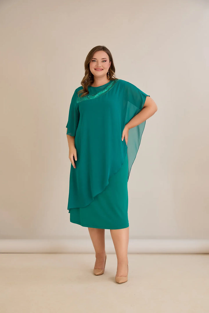 Praznična haljina od šifona i šljokica u morsko zelenoj boji