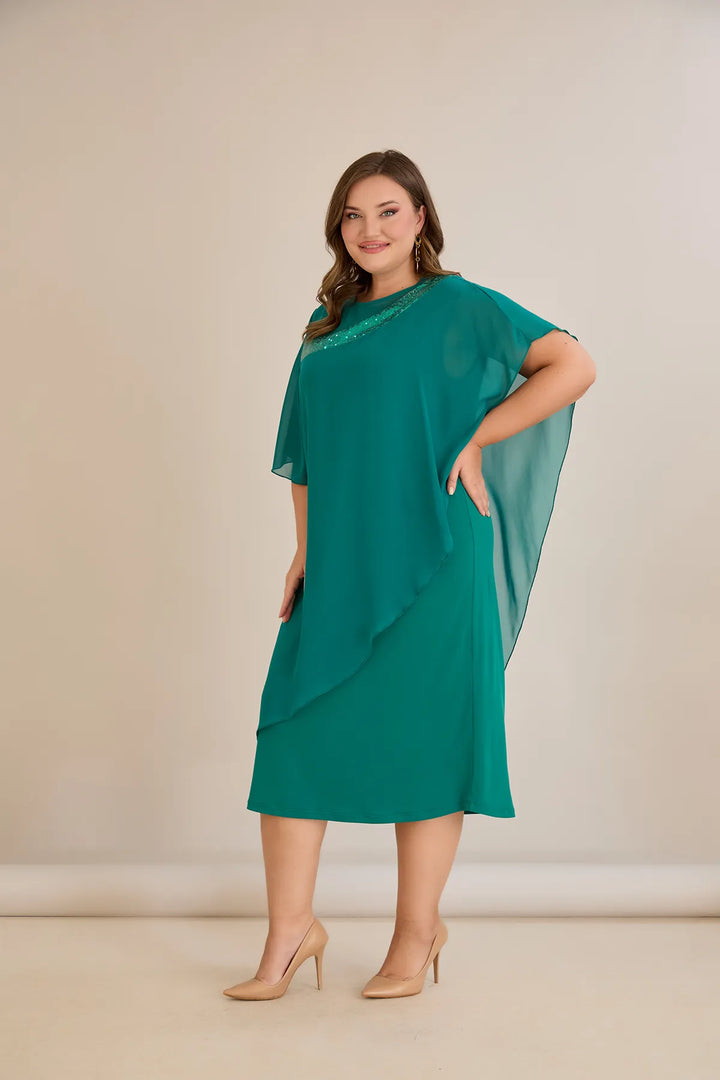 Praznična haljina od šifona i šljokica u morsko zelenoj boji
