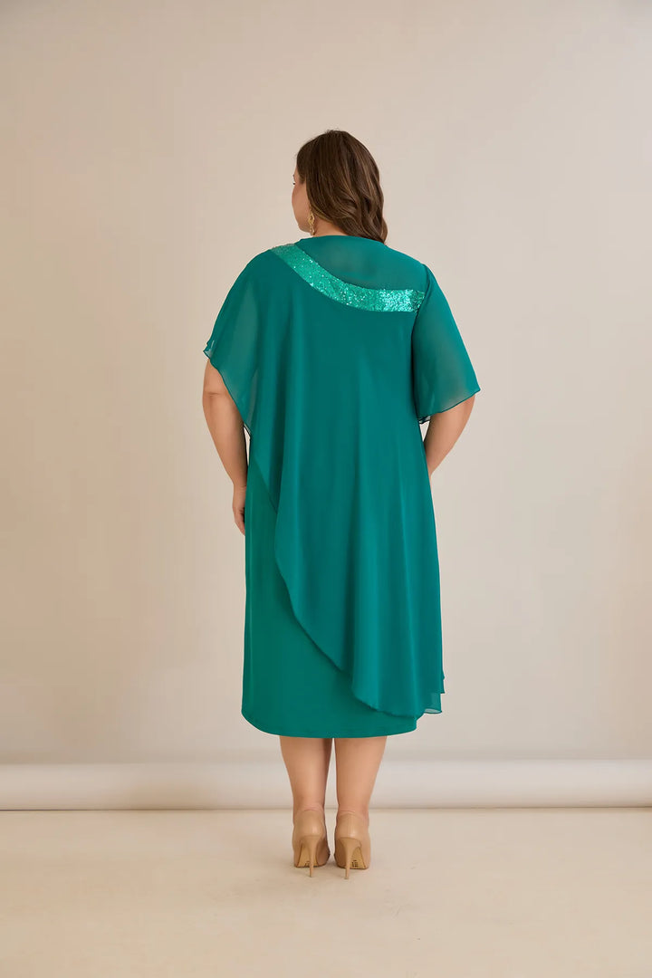 Praznična haljina od šifona i šljokica u morsko zelenoj boji