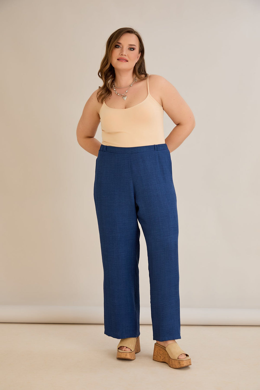 Široke ljetne hlače - Plava boja