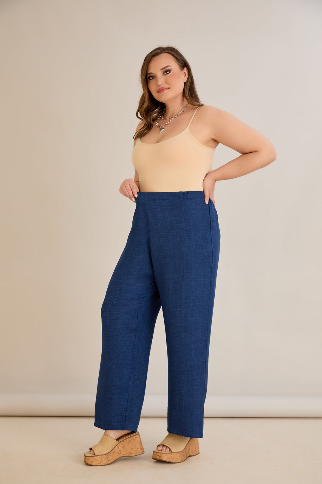 Široke ljetne hlače - Plava boja