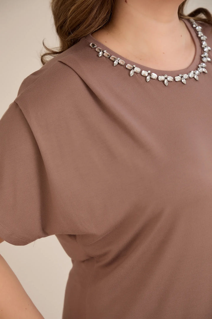 Bluza s dekoracijom od kamenčića – moka