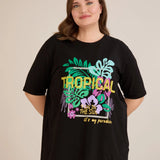 Pamučna majica s printom i ušivenim šljokicama Tropical