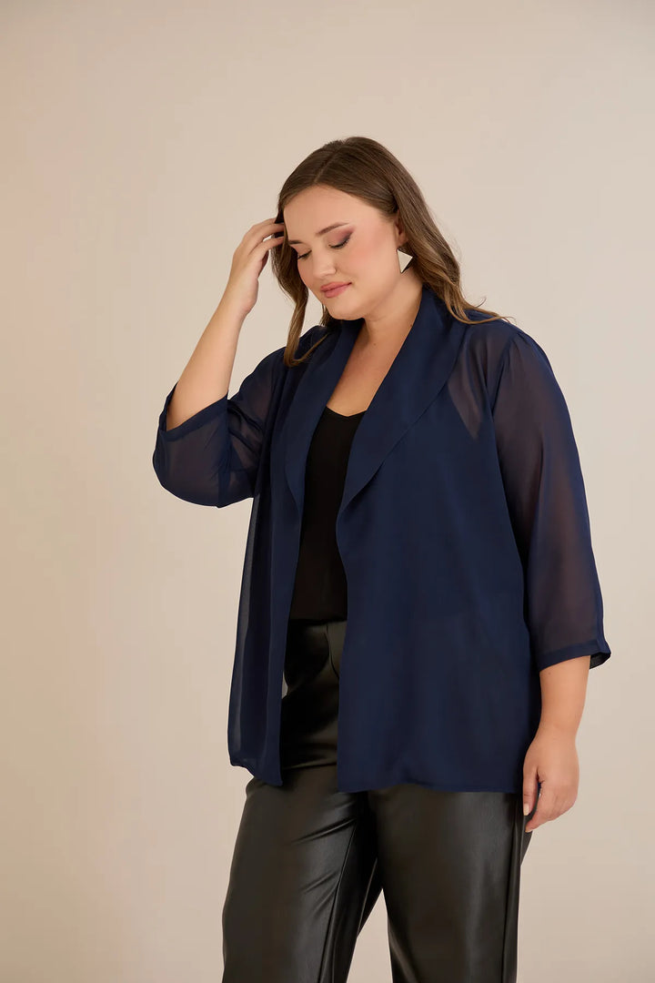 Praznična pelerina od šifona u tamno plavoj boji