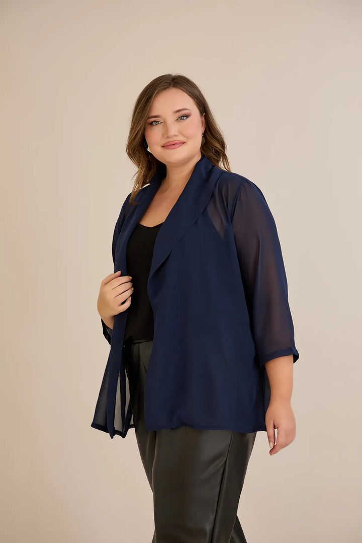 Praznična pelerina od šifona u tamno plavoj boji
