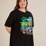 Pamučna majica s printom i ušivenim šljokicama Tropical