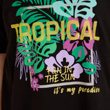 Pamučna majica s printom i ušivenim šljokicama Tropical