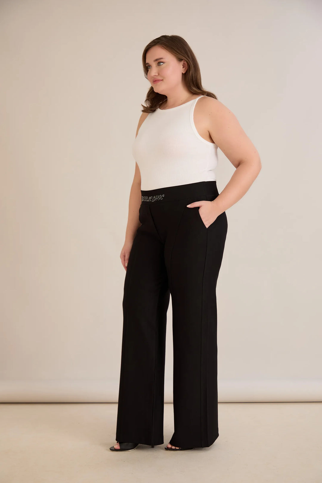 Ekskluzivne široke pantalone Borisa s kamenčićima na pojasu