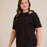 Plus size pamučna bluza s perlama i atraktivnim izrezom