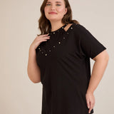 Plus size pamučna bluza s perlama i atraktivnim izrezom