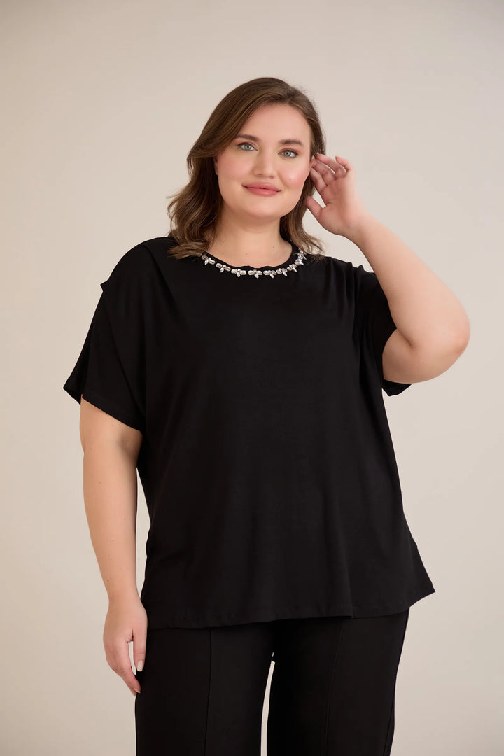 Bluza s dekoracijom od kamenčića – Crna