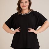 Bluza s dekoracijom od kamenčića – Crna