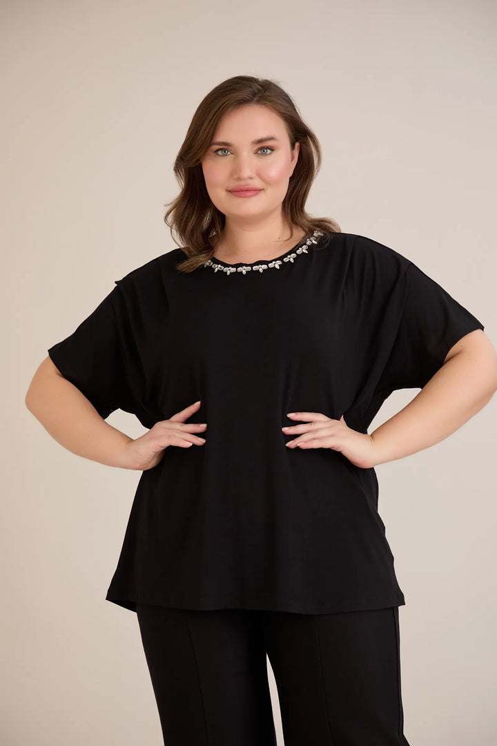 Bluza s dekoracijom od kamenčića – Crna