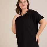 Bluza s dekoracijom od kamenčića – Crna