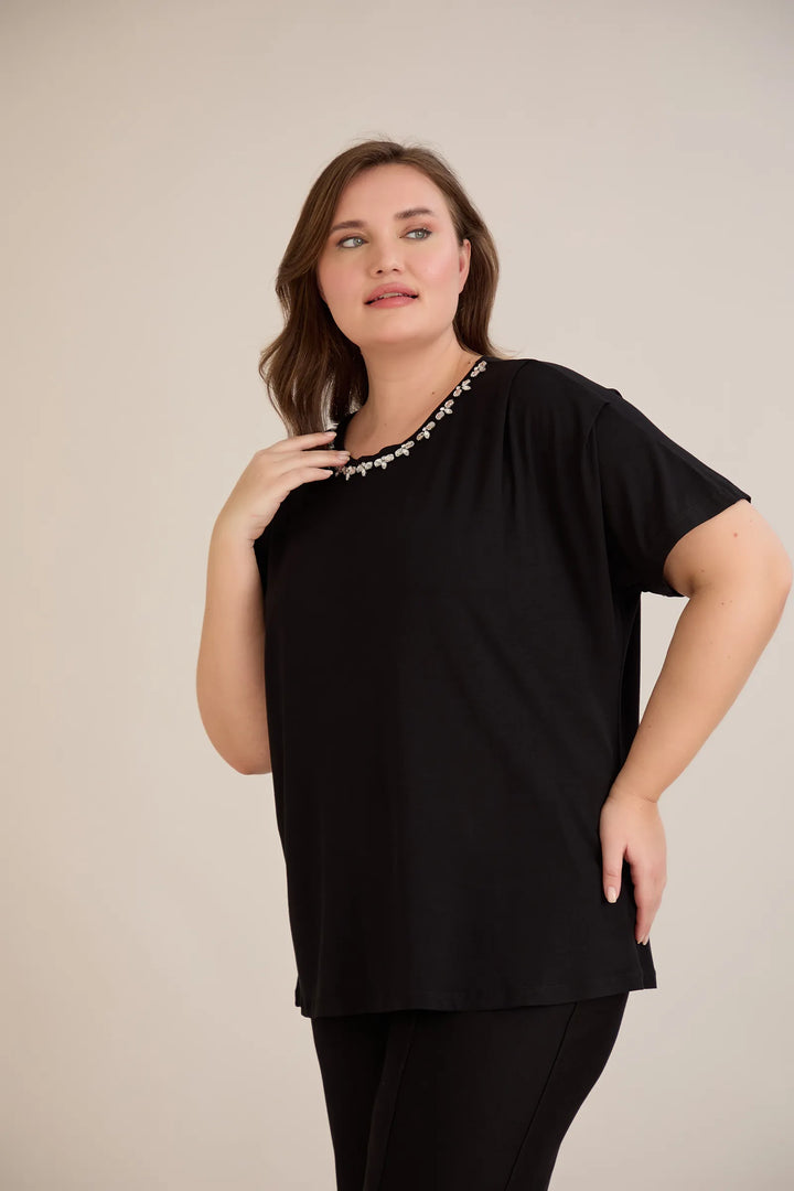 Bluza s dekoracijom od kamenčića – Crna